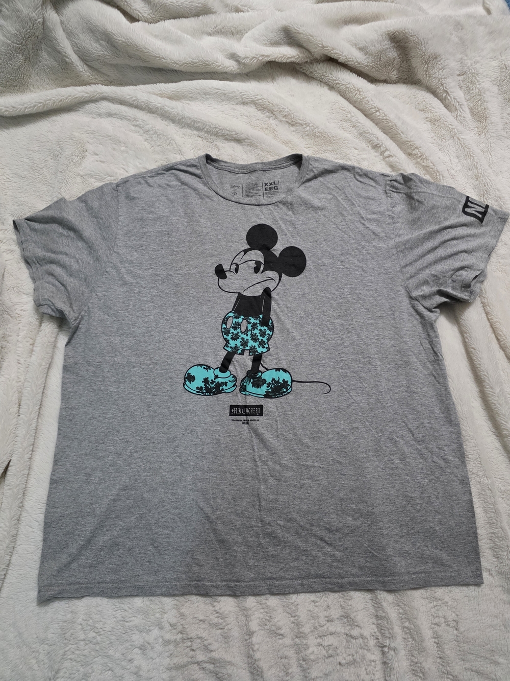 Neff Gray Short Sleeve Tee with Teal Mickey Graphic